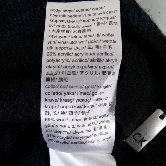 Calvin Klein Black/Blue Stripe Wool Blend Italian Yarn Sweater Size XL #51 - Picture 9 of 11